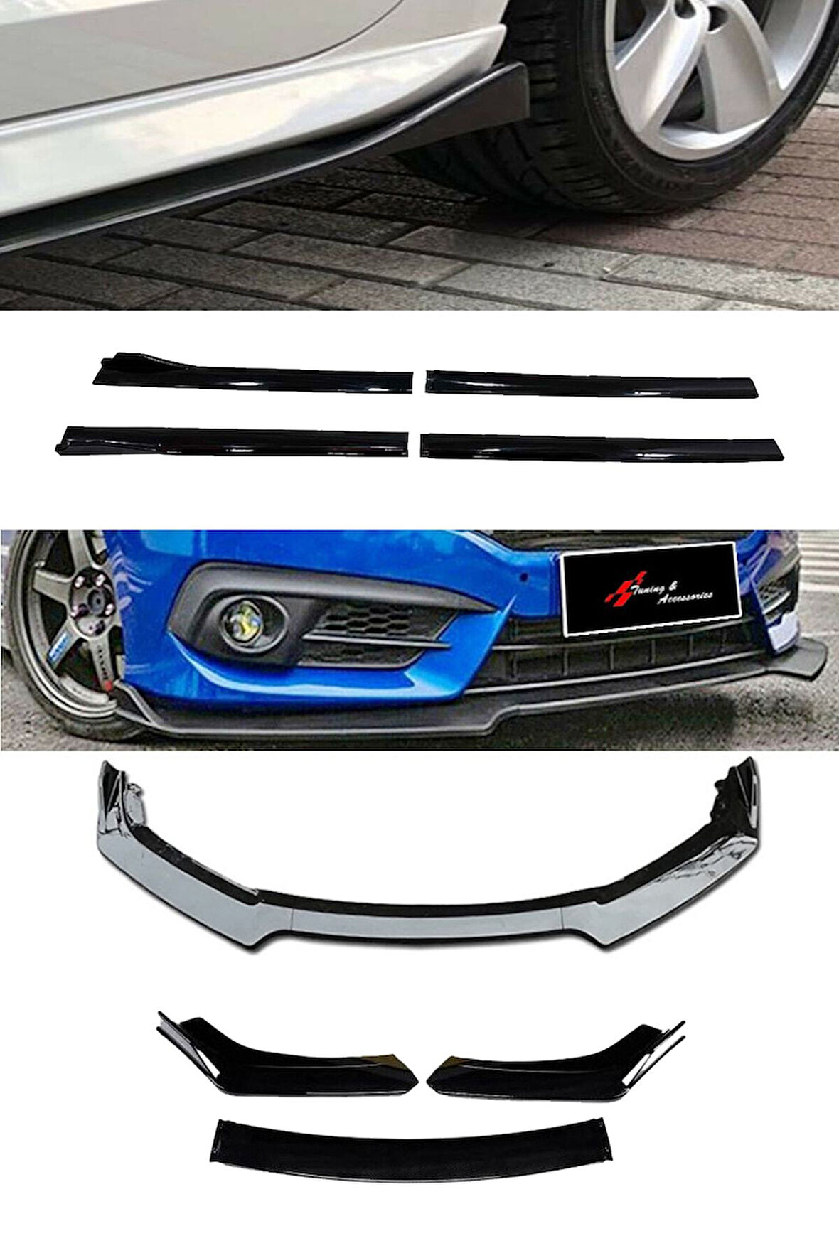 Volkswagen Golf Mk5 Flaplı Yan Marşpiyel Eki + 3 Parça Siyah Ön Ek Piano Black Set