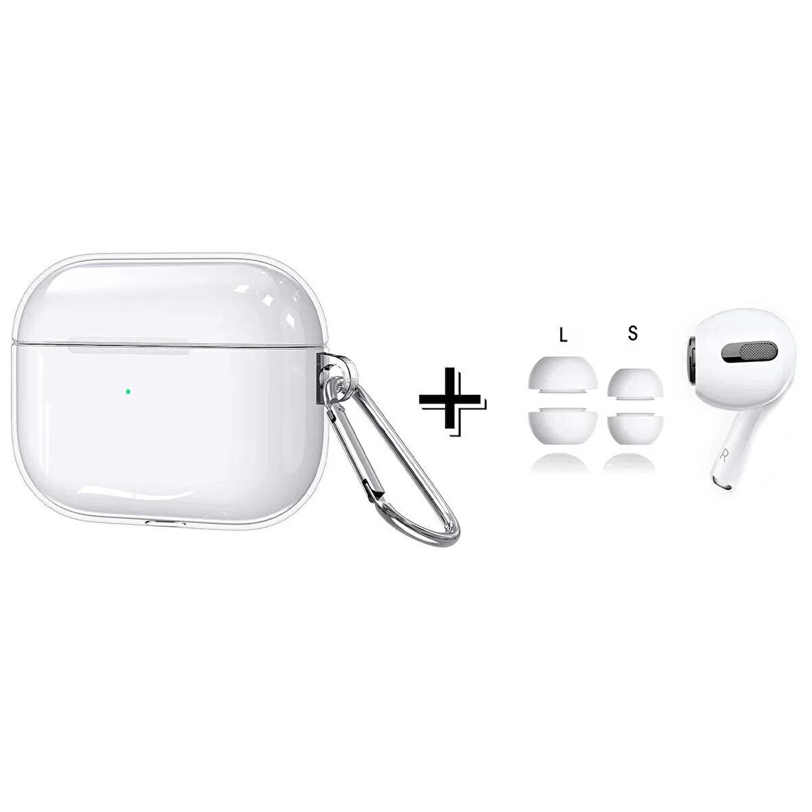 Forzacase Airpods Pro Şeffaf Anahtar Askılıklı Kılıfı + 2 Çift Yedek Kulaklık Ucu S/L Gürültü Engellemeli Tıkaç - FC567