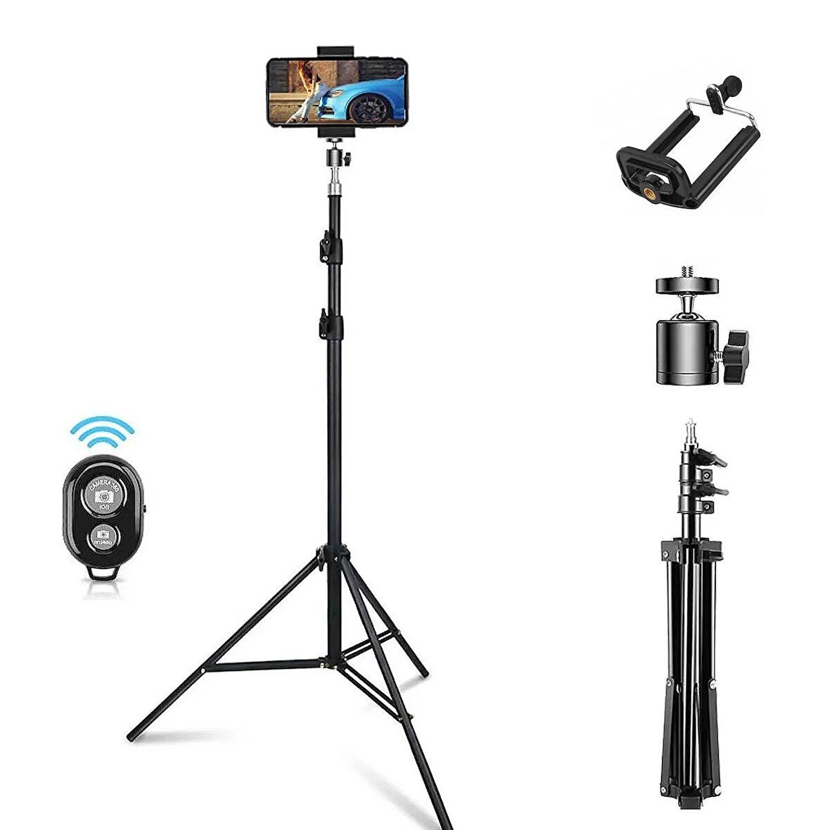 Forzacase Huawei Honor Telefonlar ile uyumlu Bluetooth Kumandalı Alüminyum Tripod 200 cm FC576