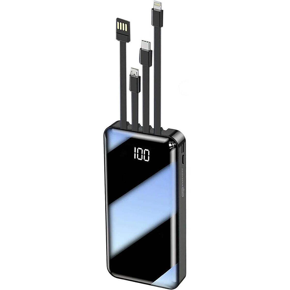 Forzacase 10000 Mah Powerbank LED Panelli Çift Usb Çıkışlı Type-C Micro USB Lightning Kablolu FC580