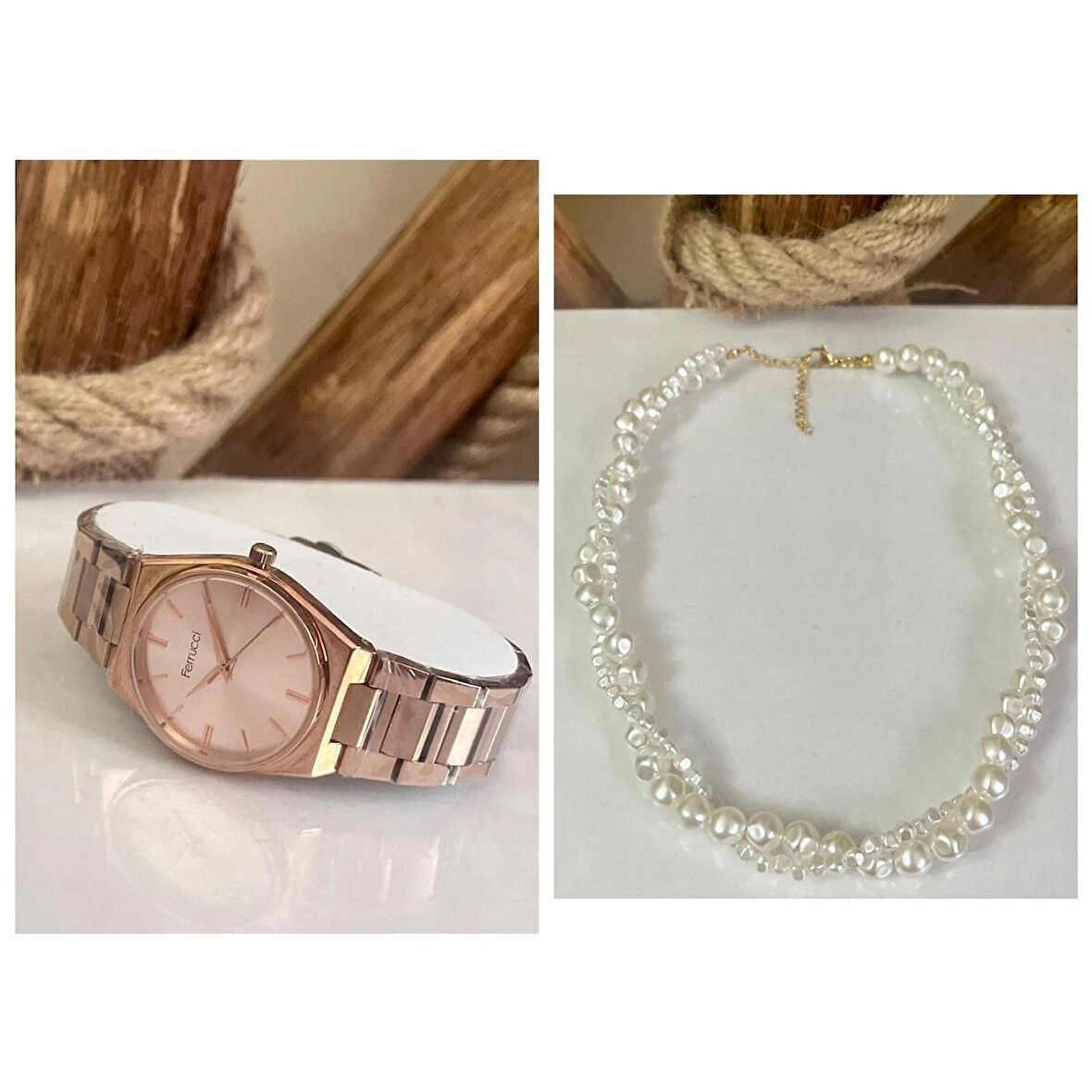 Ferrucci Rose Klasik Tasarım Çelik Kadın Kol Saat+İnci Kolye Hediyeli