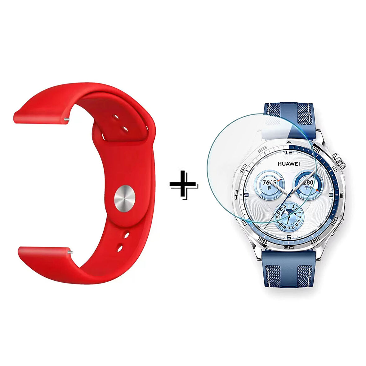 Forzacase Huawei Watch GT 5 Pro 46mm ile uyumlu Silikon Kordon Kayış + Kırılmaz Cam Koruma - FC875