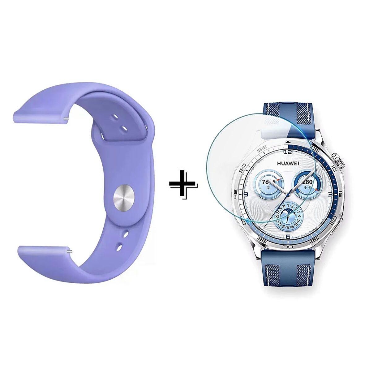 Forzacase Huawei Watch GT 5 46mm ile uyumlu Silikon Kordon Kayış + Kırılmaz Cam Koruma - FC875