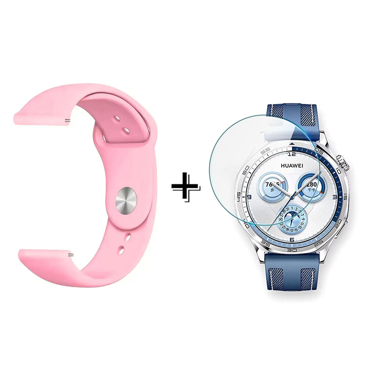 Forzacase Huawei Watch GT 5 46mm ile uyumlu Silikon Kordon Kayış + Kırılmaz Cam Koruma - FC875