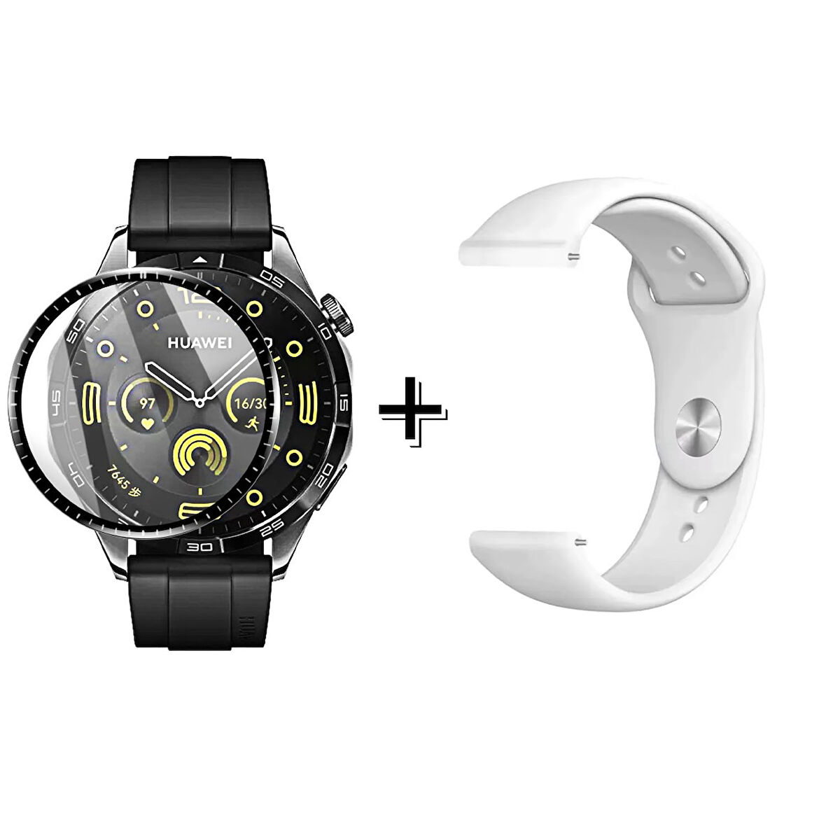 Forzacase Huawei Watch GT4 46 mm ile uyumlu Silikon Kordon Kayış + Ekran Koruma Filmi - FC875