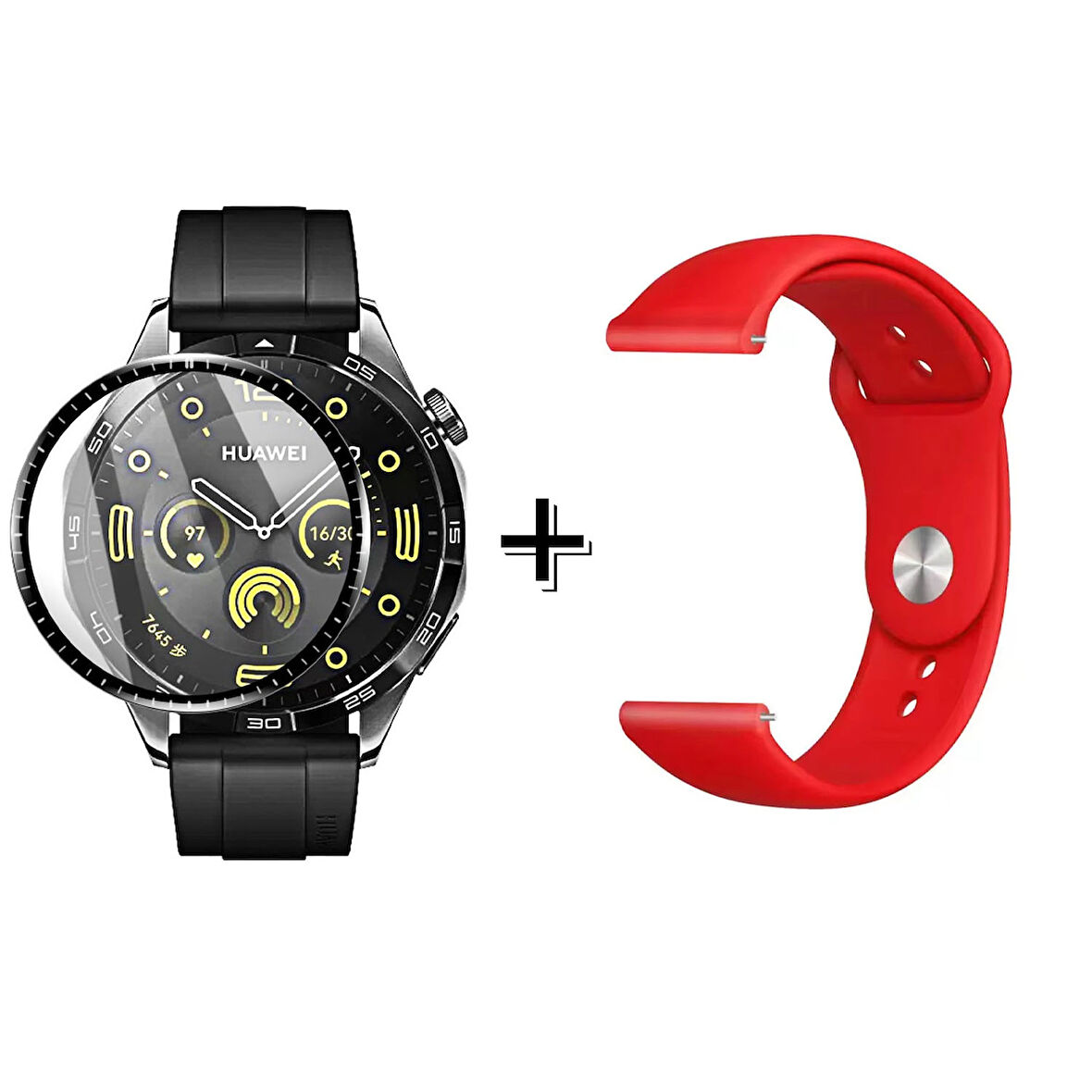 Forzacase Huawei Watch GT4 46 mm ile uyumlu Silikon Kordon Kayış + Ekran Koruma Filmi - FC875