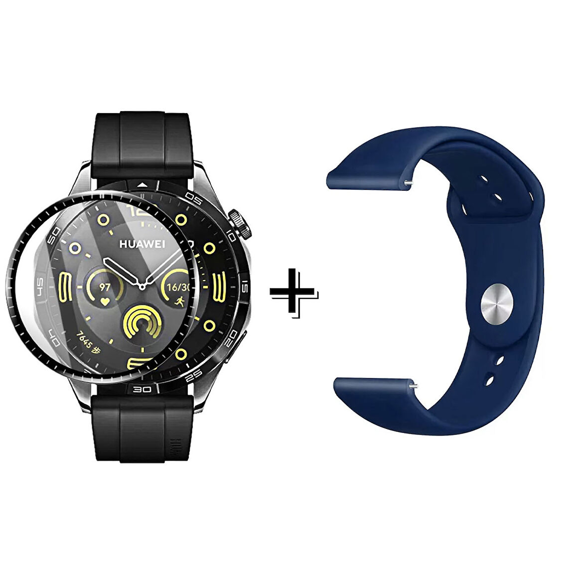 Forzacase Huawei Watch GT4 46 mm ile uyumlu Silikon Kordon Kayış + Ekran Koruma Filmi - FC875