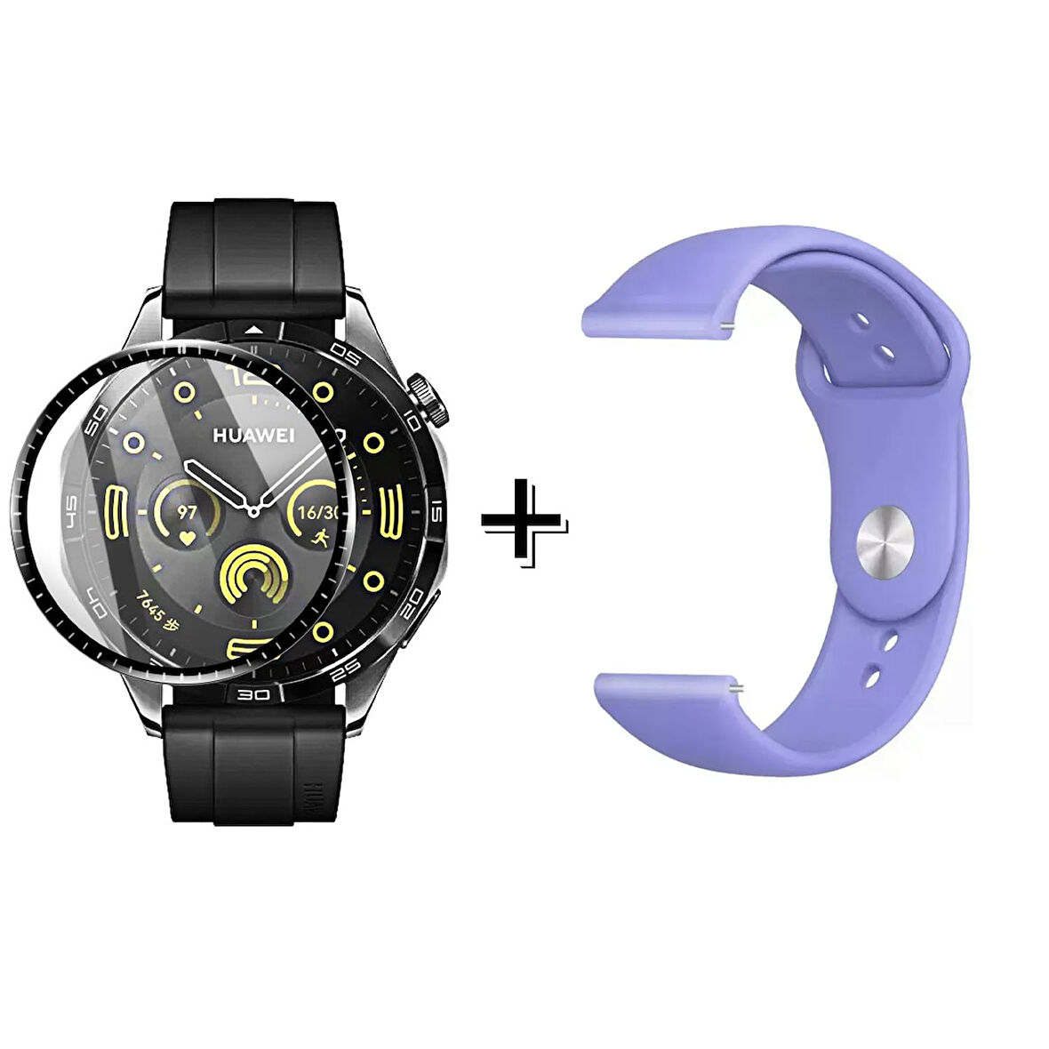 Forzacase Huawei Watch GT4 46 mm ile uyumlu Silikon Kordon Kayış + Ekran Koruma Filmi - FC875