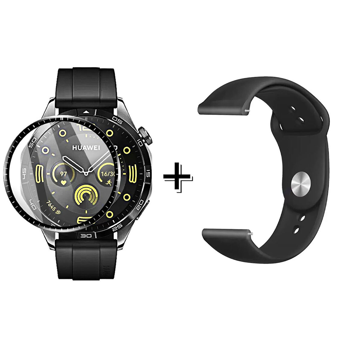 Forzacase Huawei Watch GT4 46 mm ile uyumlu Silikon Kordon Kayış + Ekran Koruma Filmi - FC875