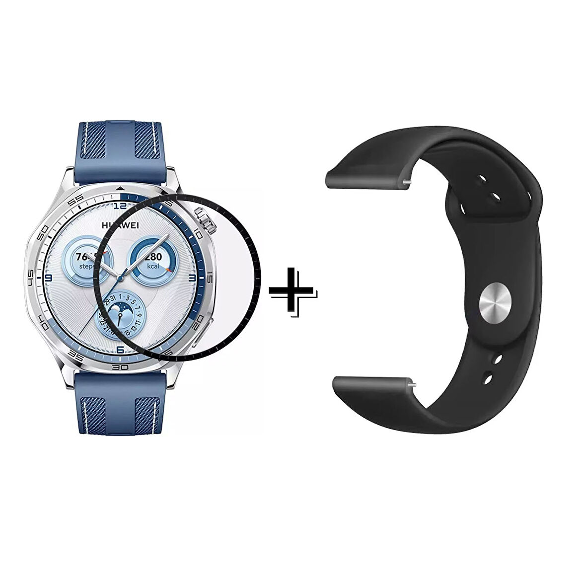 Forzacase Huawei Watch GT5 46 mm ile uyumlu Silikon Kordon Kayış + Ekran Koruma Filmi - FC875