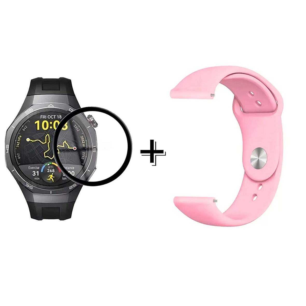 Forzacase Huawei Watch GT5 Pro 46mm ile uyumlu Silikon Kordon Kayış + Ekran Koruma Filmi - FC875