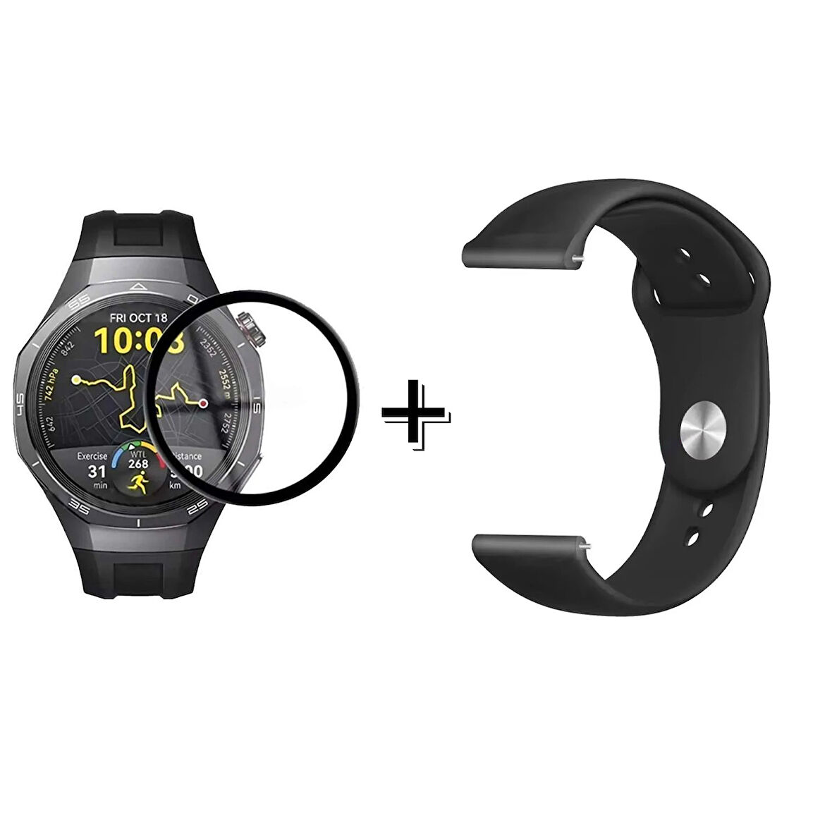 Forzacase Huawei Watch GT5 Pro 46mm ile uyumlu Silikon Kordon Kayış + Ekran Koruma Filmi - FC875