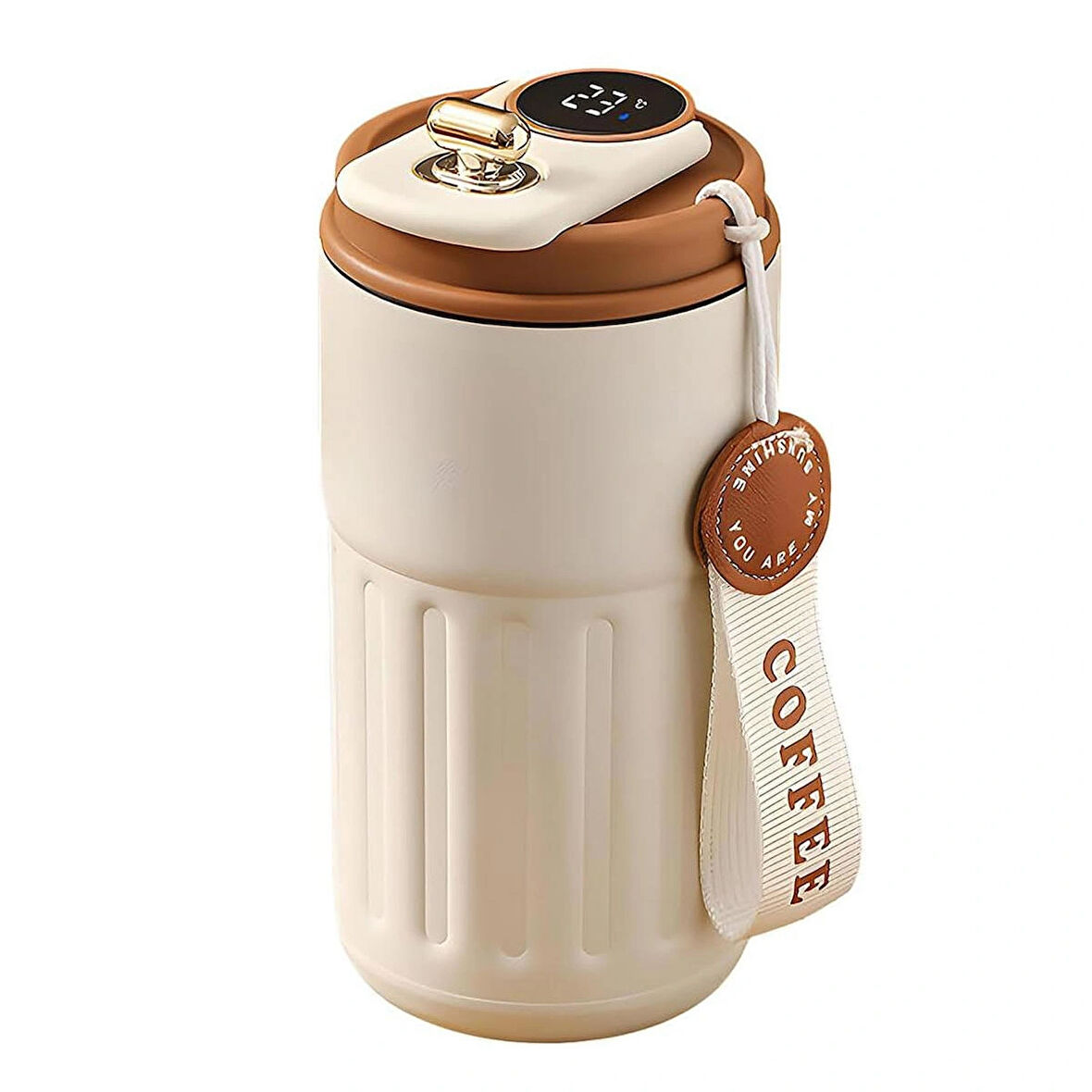 Forzacase 316 Paslanmaz Çelik Termometreli 450 ml 6 Saat Sıcak Soğuk Tutan Çay Kahve Termosu - FC944