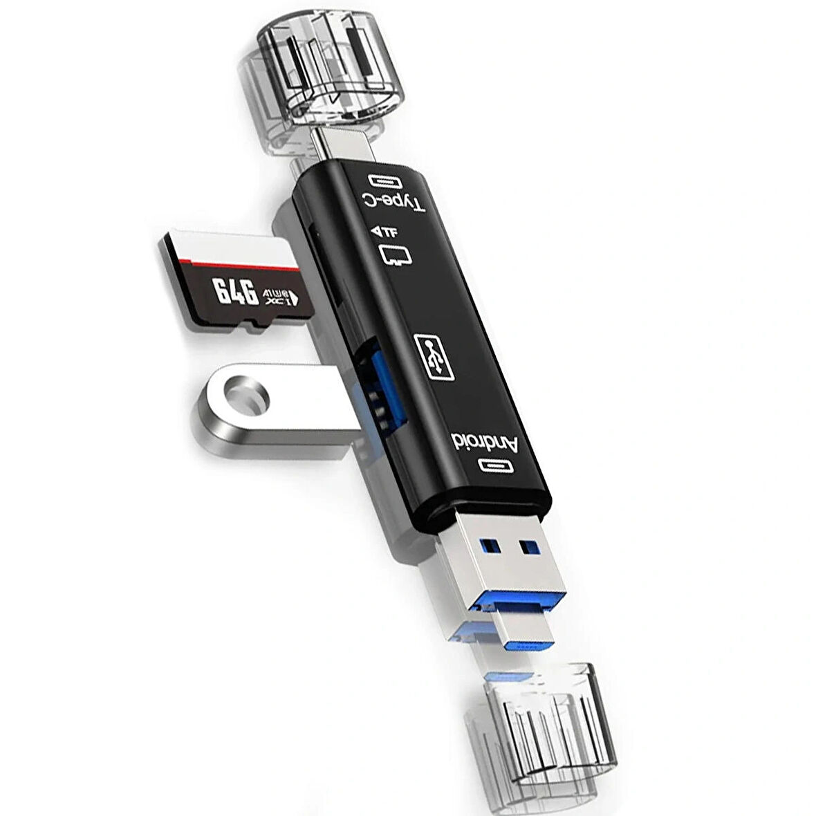 Forzacase USB 3.0 Type-C Micro USB Kart Okuyucu 5in1 USB OTG Micro SD/TF Çevirici - FC983