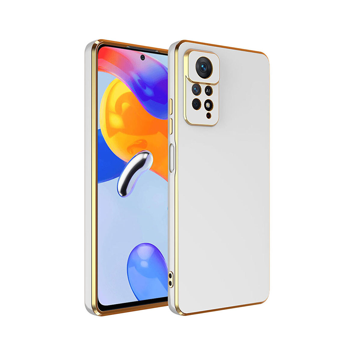 Forzacase Xiaomi Redmi Note 12 Pro 4G uyumlu Luxury Serisi Altın Çerçeveli Silikon Kılıf