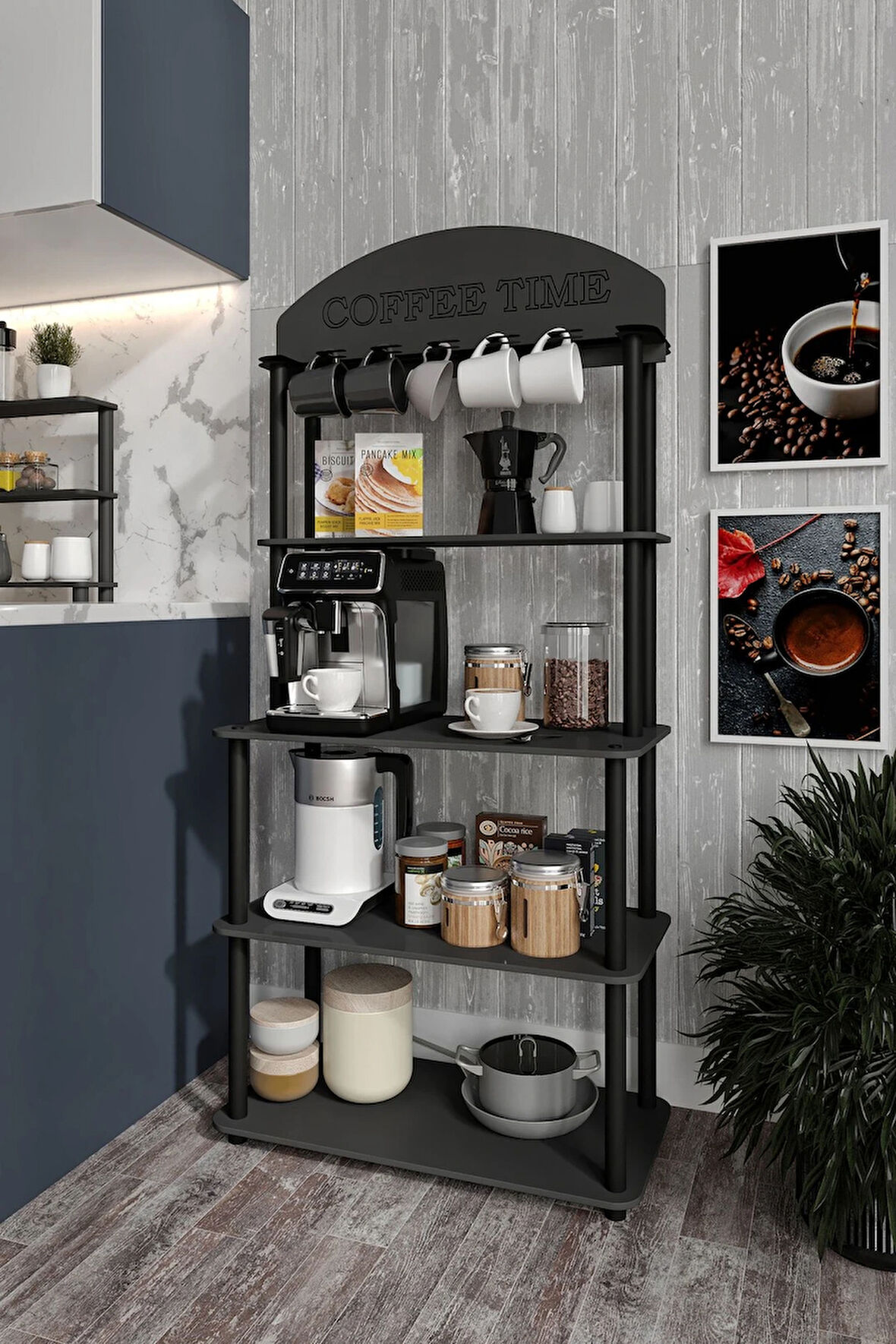 Ravilo Coffee Time Dekoratif Kahve Standı Çok Amaçlı Dolap Siyah