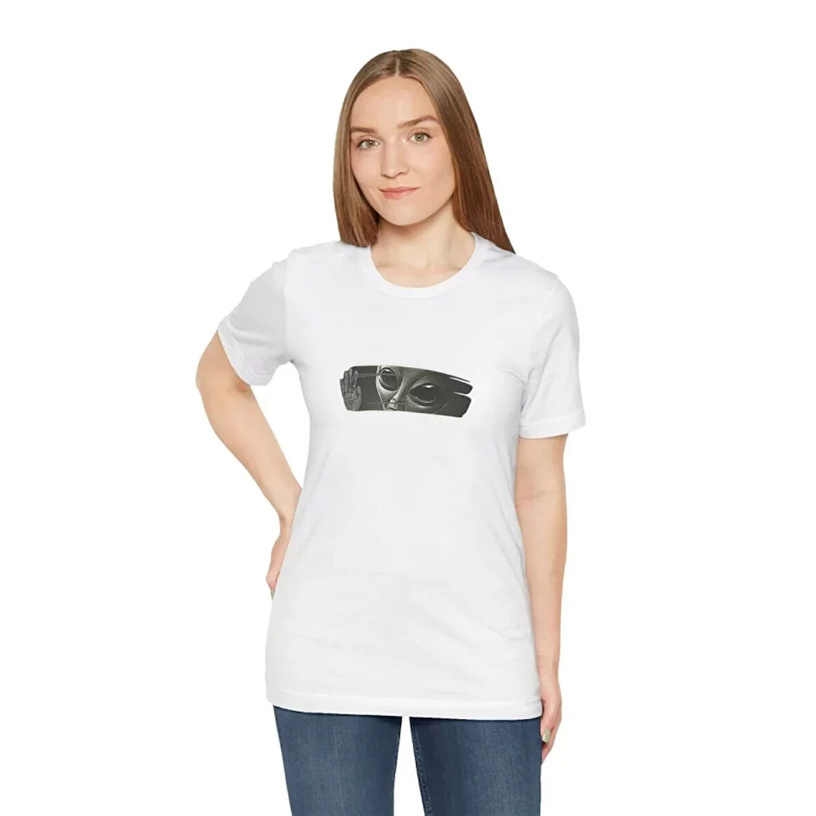 FD GİYİM Unisex Bisiklet Yaka Baskılı T-Shirt - Beyaz