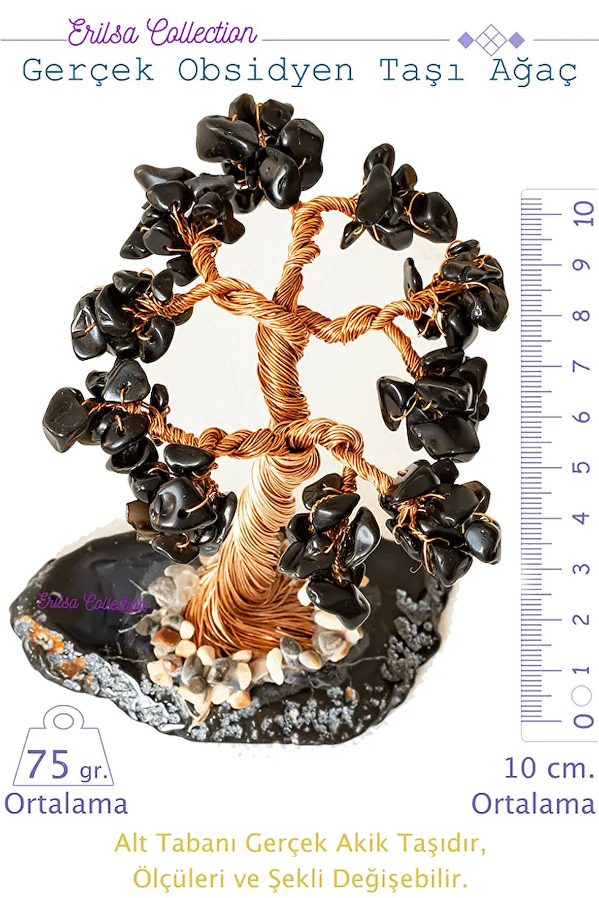 Sertifikalı Gerçek Obsidyen Taşı Ağaç - Akik Plakalı