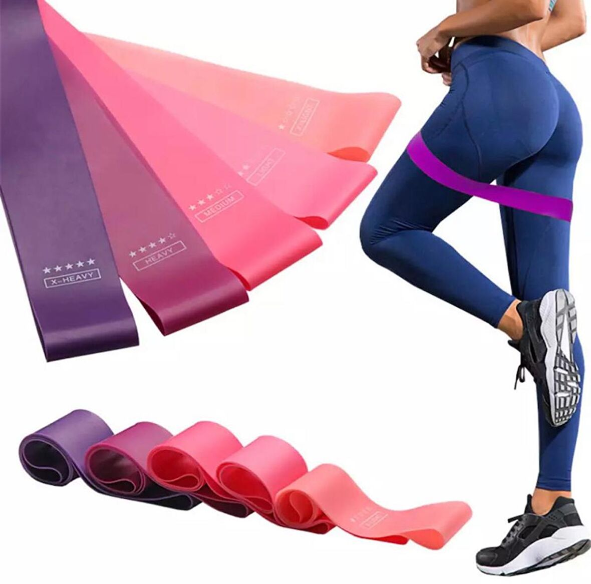 5'Li Aerobik Bandı Latex Bant Set Pilates Yoga Lastiği