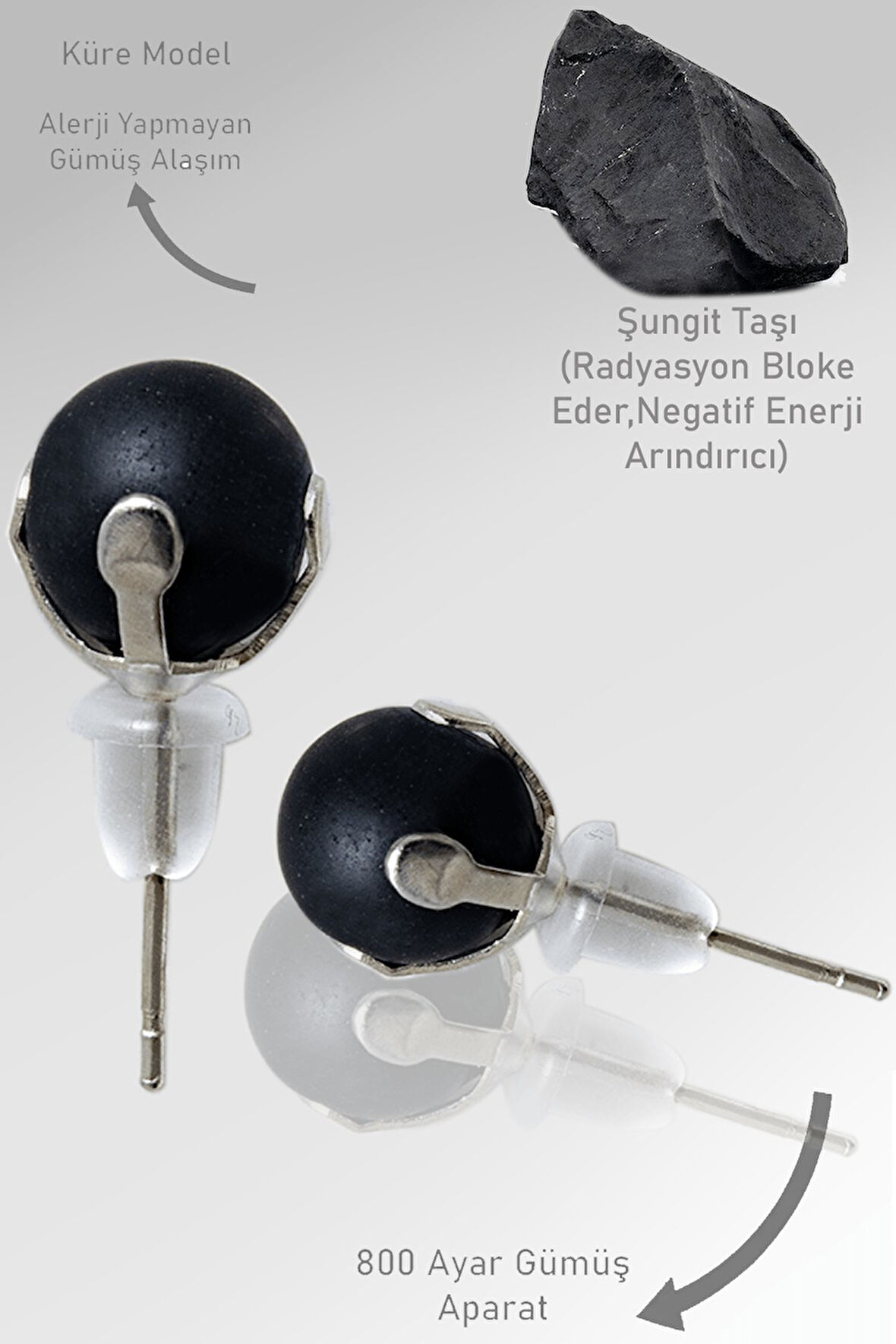 Sertifikalı Gerçek Shungite - Şungit Taşı Nokta Doğal Taş Küpe