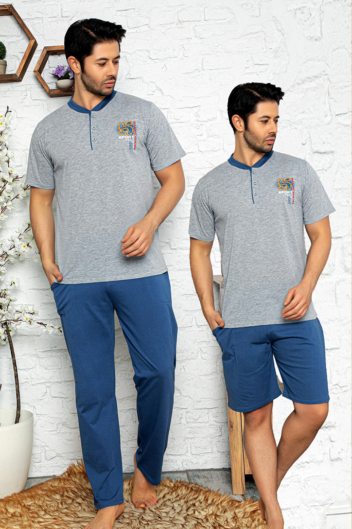 Nisanca 3'lü Kısa Kollu %100 Pamuk Erkek Pijama Takımı