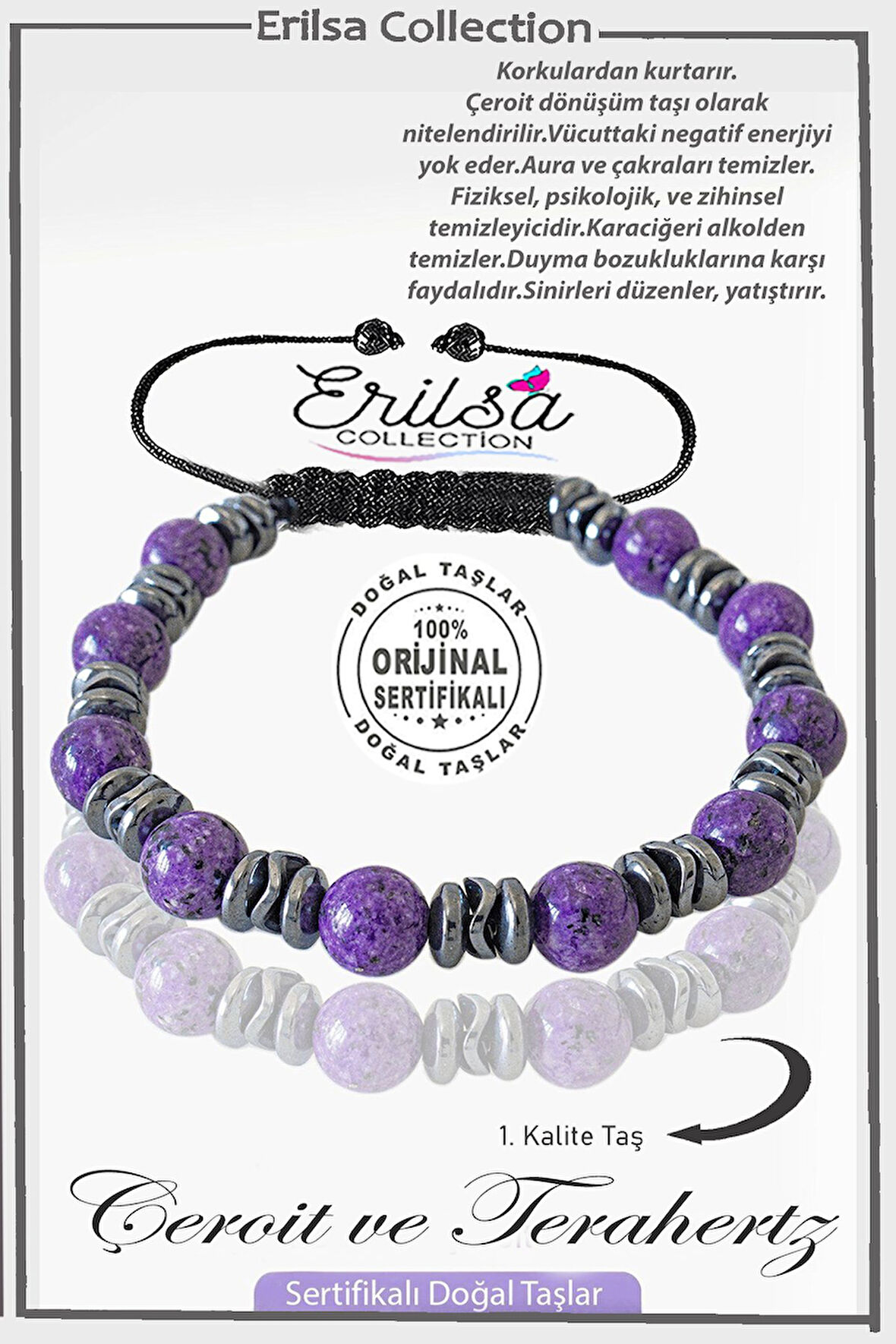Sertifikalı Gerçek Hematit - Çeroit Taşı Bileklik