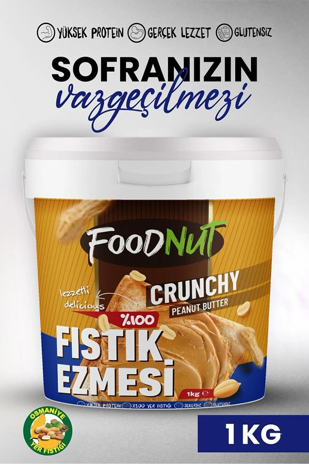 %100 Şekersiz Sporcu Dostu Fıstık Ezmesi 1 Kg Şekersiz Yer Fıstığı Ezmesi Proteini Yüksek.