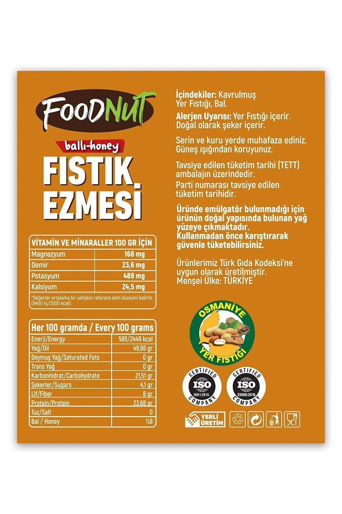 FoodNut Ballı Fıstık Ezmesi 1 Kg