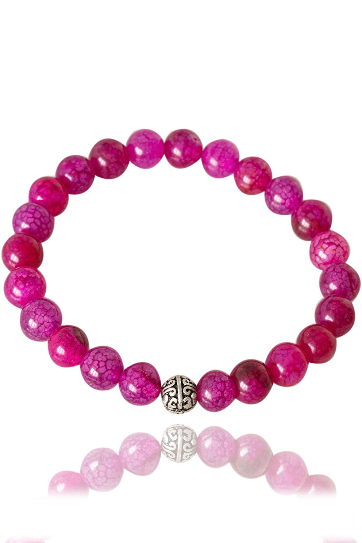 Sertifikalı Pembe Akik Taşı Bileklik - Gümüş Aparatlı