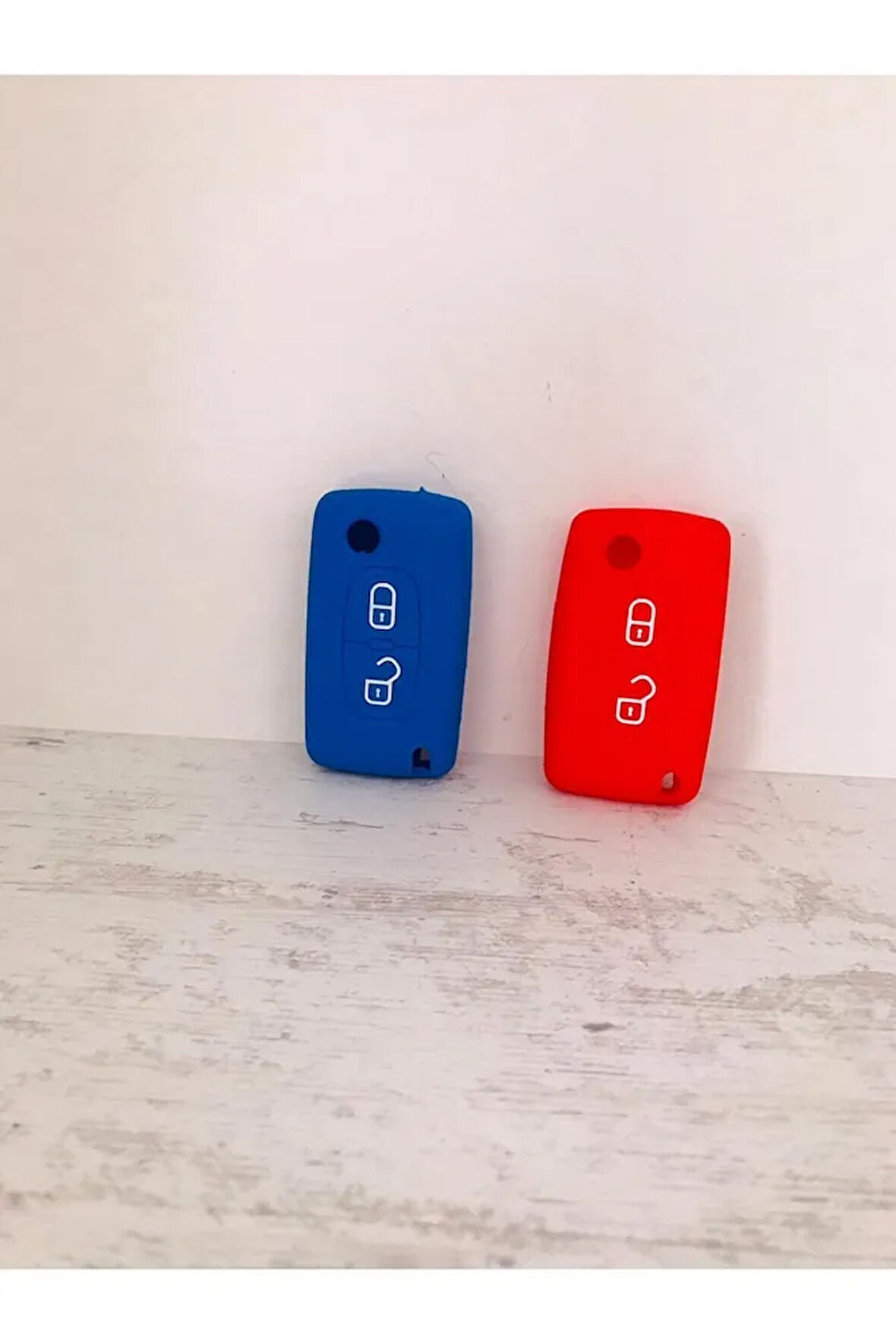 2 Adet 207 307 Partner 2 Tuşlu Silikon Anahtar Koruma Kılıfı Mavi Ve Kırmızı