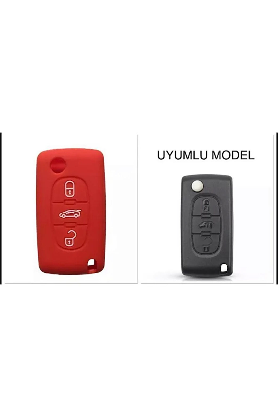 107 207 307 407 308 607 Uyumlu 3 Tuş Silikon Anahtar Koruma Kılıf Kırmızı Renk