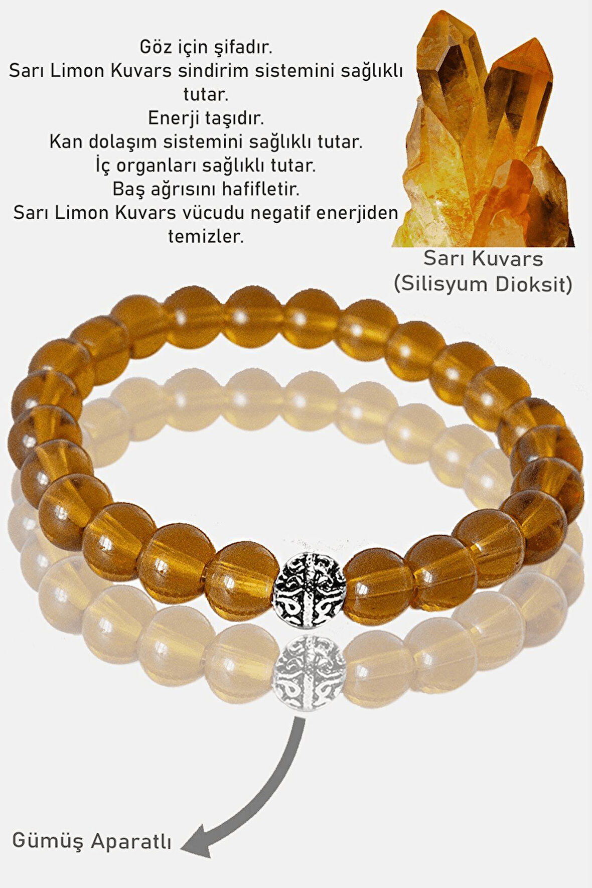 Sertifikalı AAA+ Sarı Limon Kuvars Taşı Bileklik - Gümüş Aparatlı