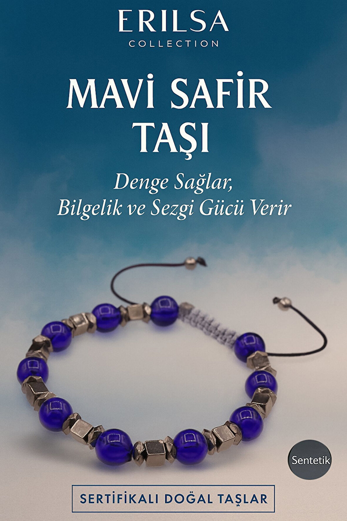 Sertifikalı Sentetik Mavi Safir Taşı Bileklik – Bilgelik, Sezgi ve Denge Enerjisi