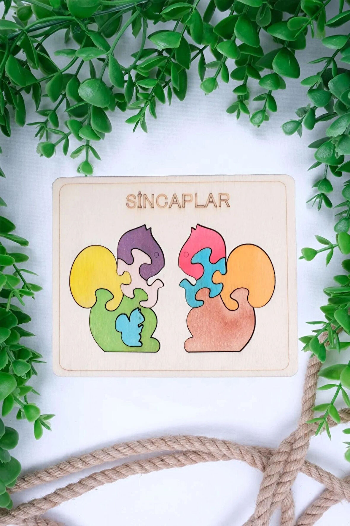 Ahşap Sincaplar Figürlü Puzzle