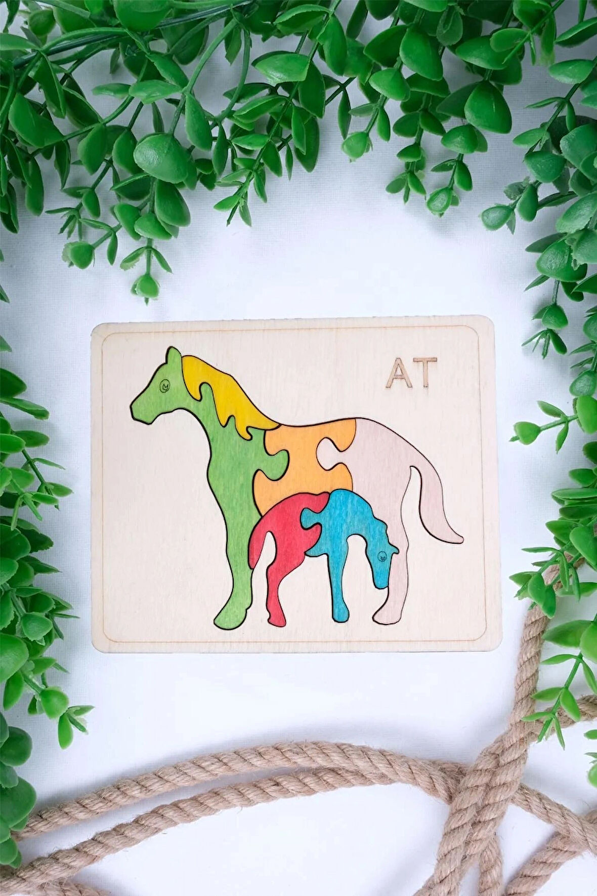 Ahşap At Figürlü 6 Parça Puzzle