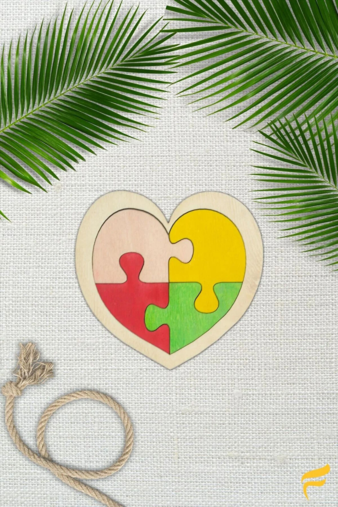 Ahşap Kalp Figürlü 4 Parça Puzzle