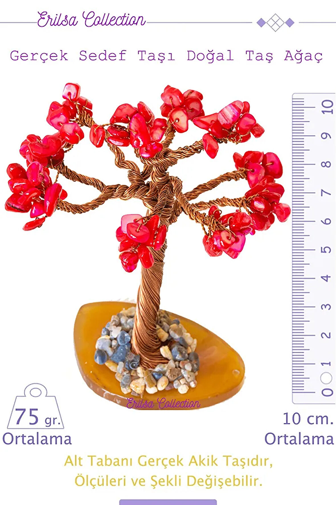 Sertifikalı Gerçek Kırmızı Sedef Doğal Taşı Ağaç - Yemen Akik Plakalı