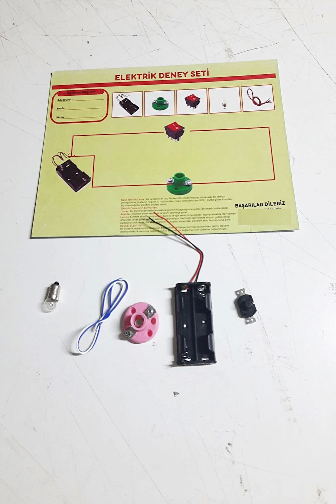 Okul Deney Seti - Elektrik Seti Ampul - Pil Yatağı - Duy -Düğme Seti