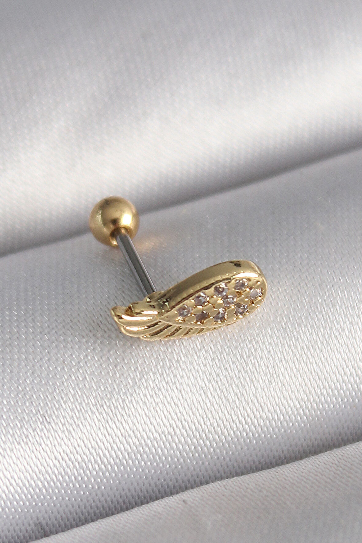 316L Çelik Gold Renk Zirkon Taşlı Kanat Tragus Piercing - TJ-PR1268