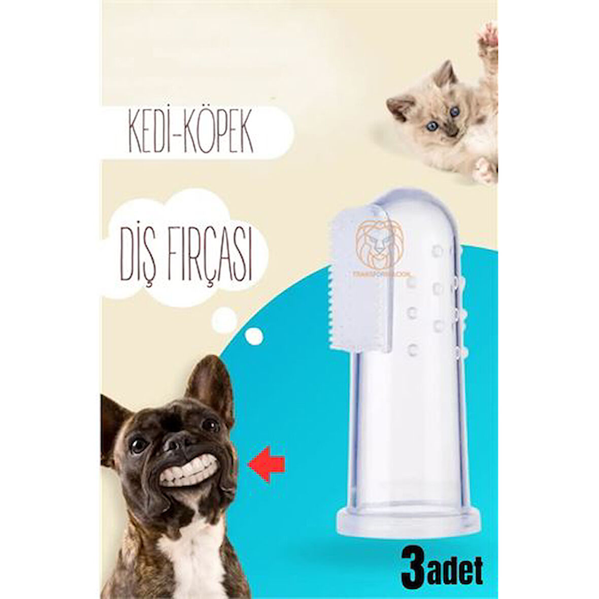 Kedik Köpek Diş Fırçası Silikon Kutulu 3 lü SET