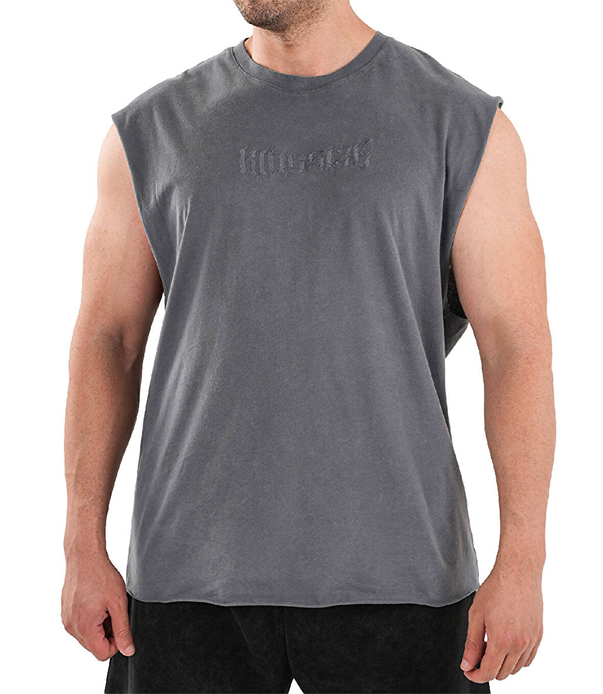 Kingsize Darksteel Antik Yıkamalı Kolsuz T-Shirt Füme