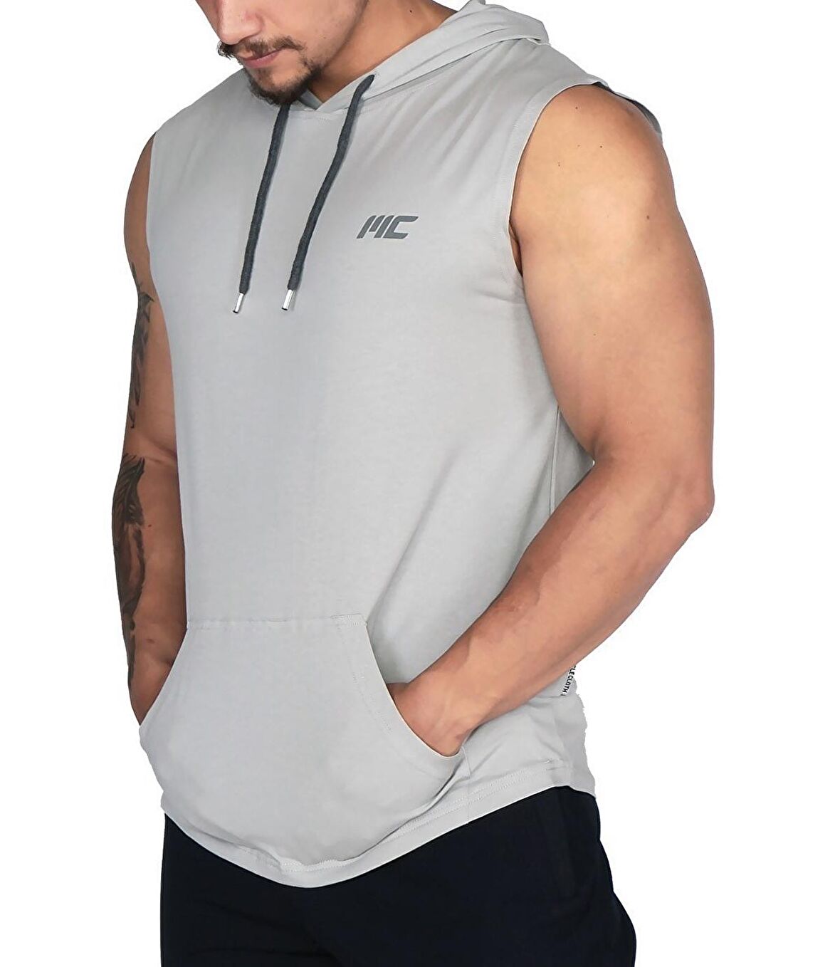 MuscleCloth Training Kapüşonlu Kolsuz T-Shirt Gri