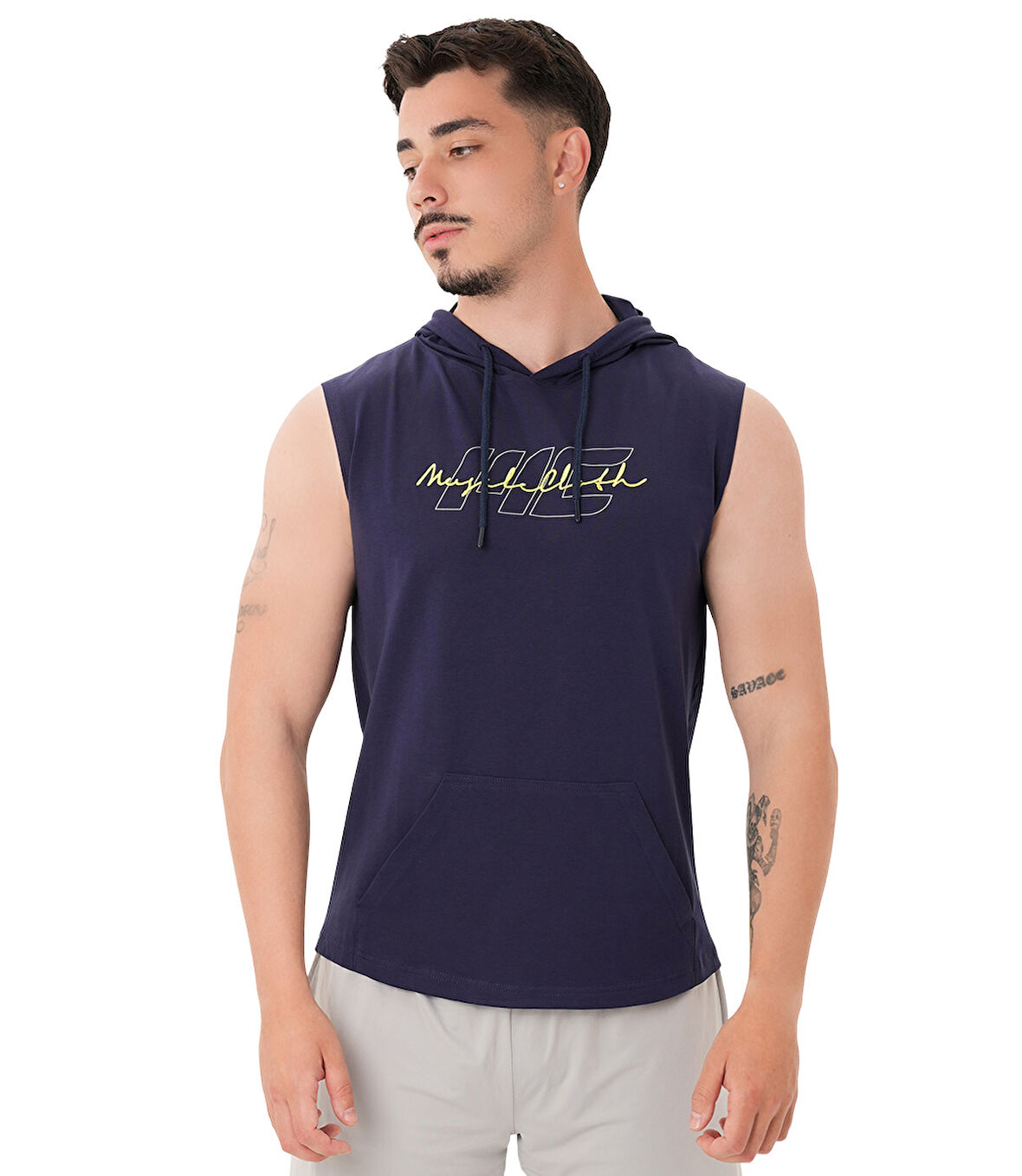 MuscleCloth Icon Kapüşonlu Kolsuz T-Shirt Lacivert