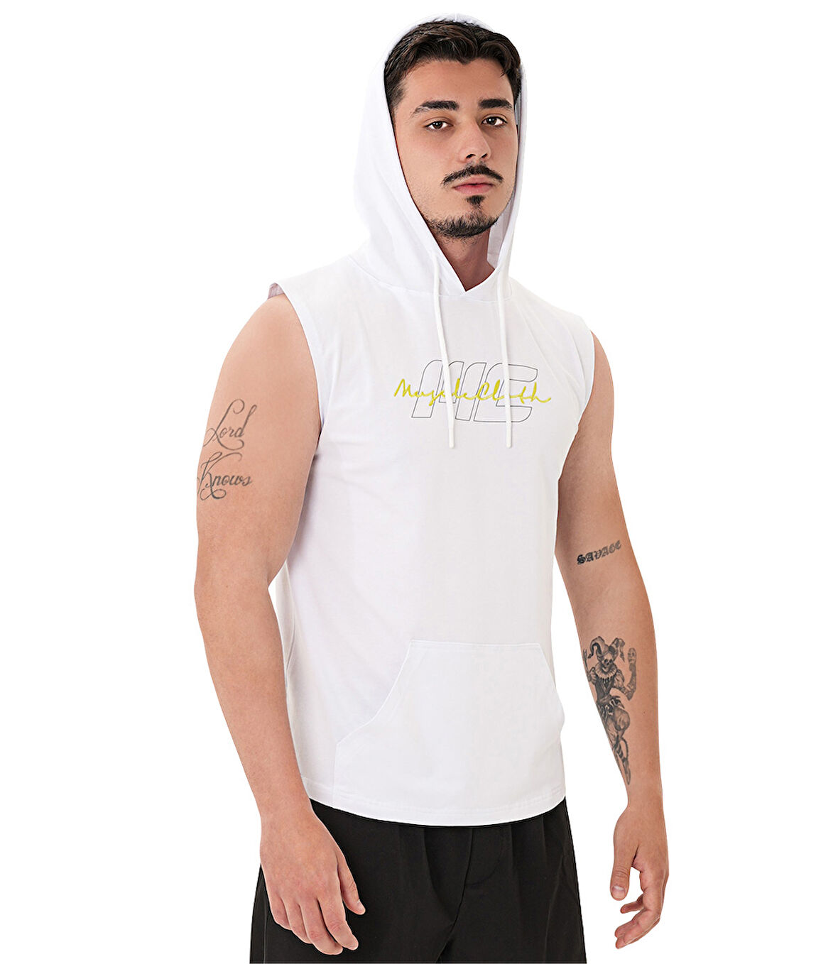 MuscleCloth Icon Kapüşonlu Kolsuz T-Shirt Beyaz