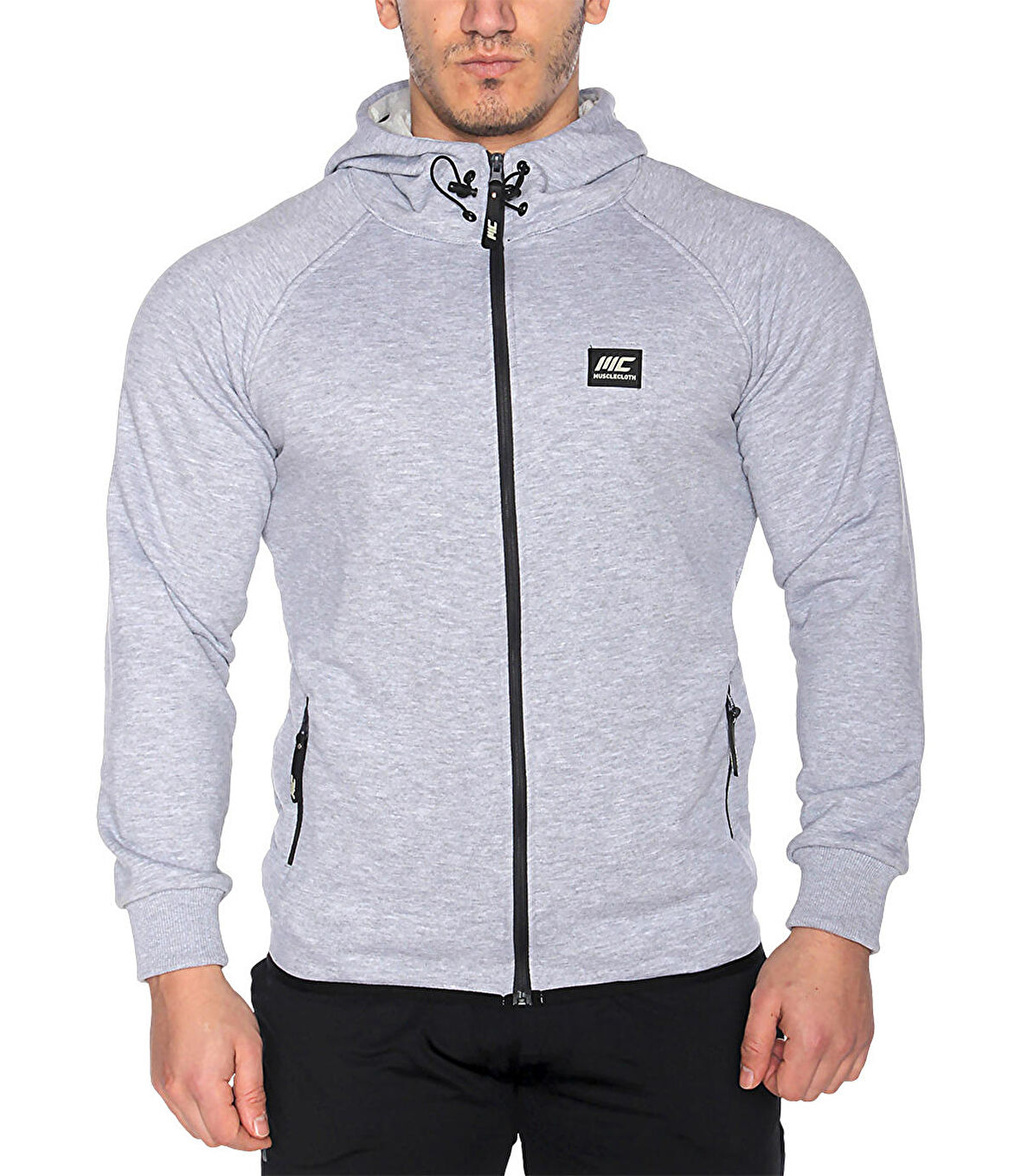 MuscleCloth Pro Kapüşonlu Fermuarlı Sweatshirt Gri Melanj