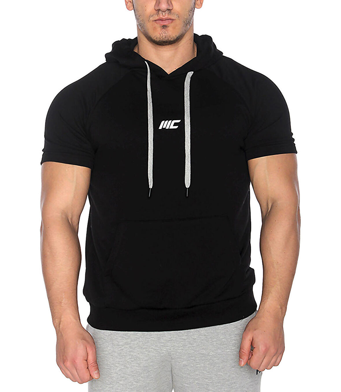 MuscleCloth Pro Kapüşonlu Kısa Kollu Sweatshirt Siyah