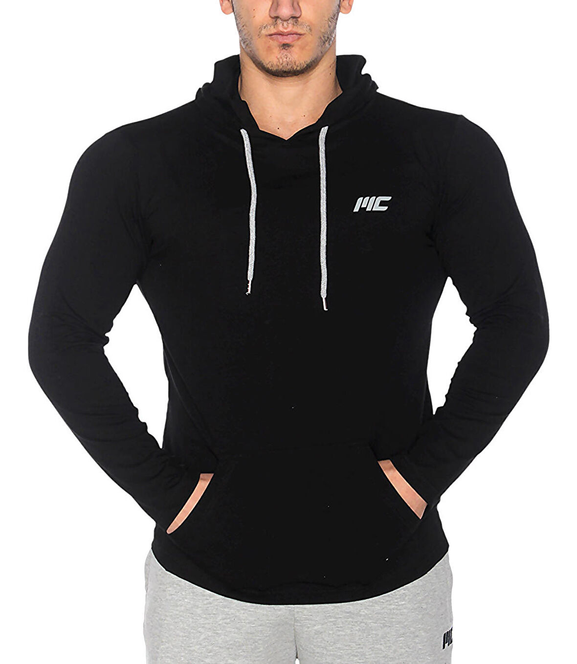 MuscleCloth Training Kapüşonlu Uzun Kollu T-Shirt Siyah