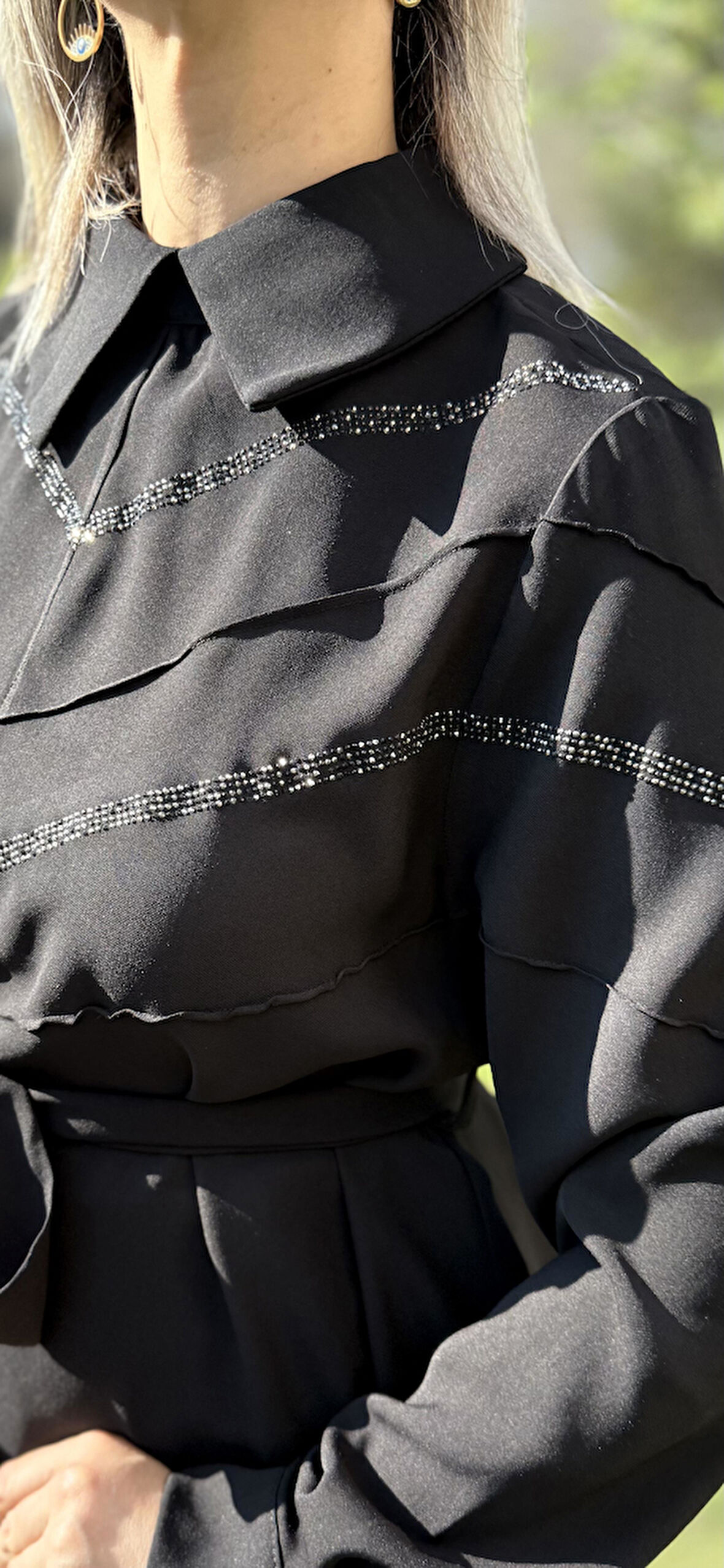 Linda Kumaş Taş Baskı Detaylı Tasarım İkili Takım Tunik ve Pantolon İkili Takım