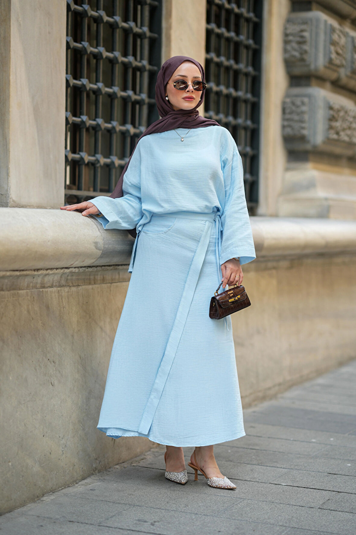 Kadın Müslin Kumaş Bluz ve Etek Tasarım İkili Takım Tesettür Uyumlu Yazlık Takım