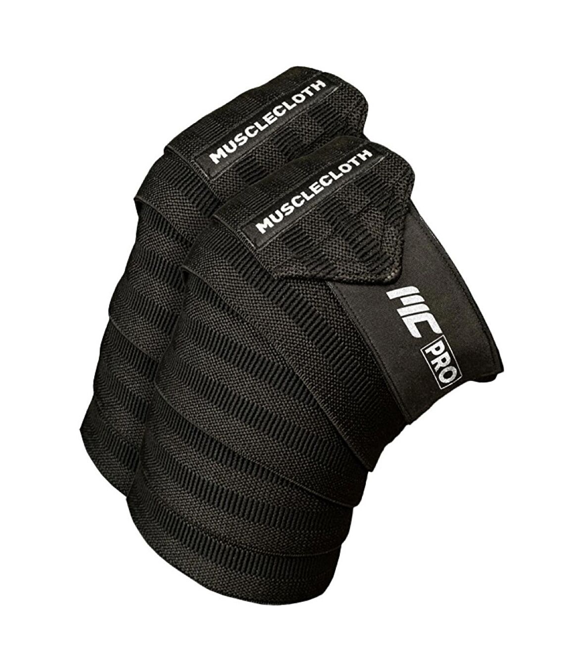 MuscleCloth Pro Knee Wraps Diz Bandajı 2'Li Paket - Cırt Bantlı Siyah